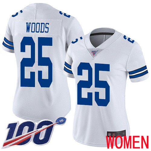 Women Dallas Cowboys Limited White Xavier Woods Road #25 100th Season Vapor Untouchable NFL Jersey->youth nfl jersey->Youth Jersey